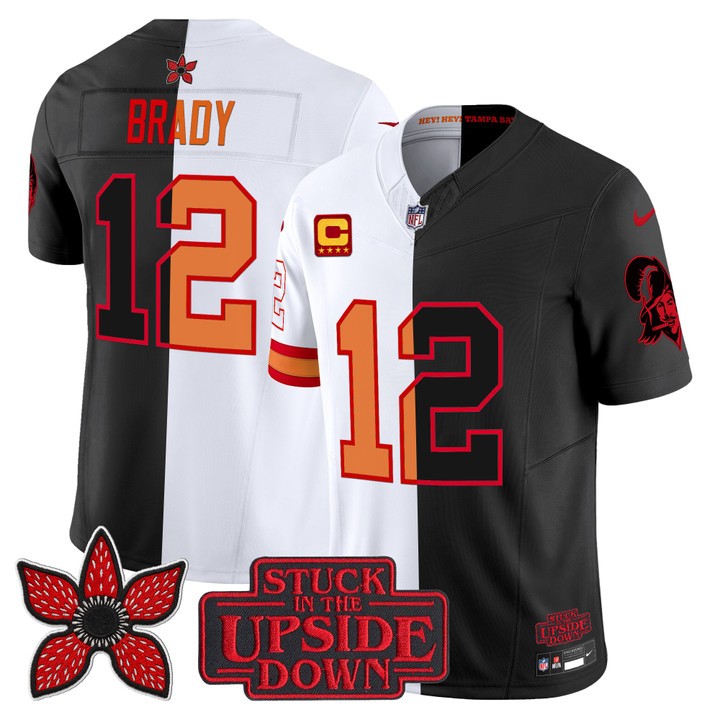 Men's Tampa Bay Buccaneers #12 Tom Brady White Throwback Black 'Upside Down Edition' F.U.S.E. Vapor Limited Stitched Jersey