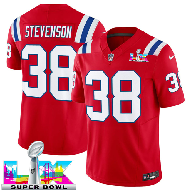Men's New England Patriots #38 Rhamondre Stevenson Red 2025 F.U.S.E. Super Bowl LX Patch Vapor Limited Stitched Football Jersey