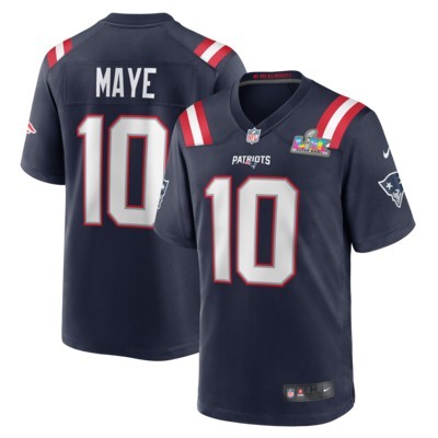 Men's New England Patriots #10 Drake Maye Navy Nike Super Bowl LX Patch Game Stitched Jersey