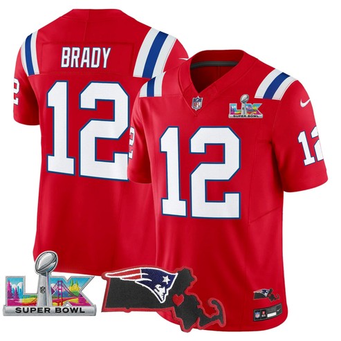 Men's New England Patriots #12 Tom Brady Red Super Bowl LX & State Patch F.U.S.E. Vapor Limited Stitched Jersey