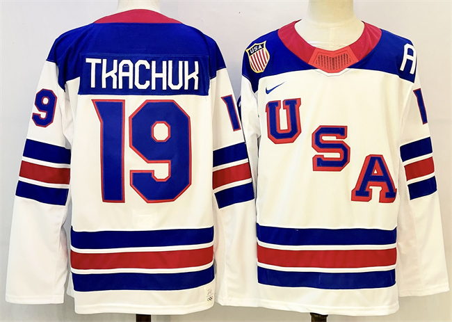 Men's USA #19 Matthew Tkachuk White 2025-2026 Stitched Jersey