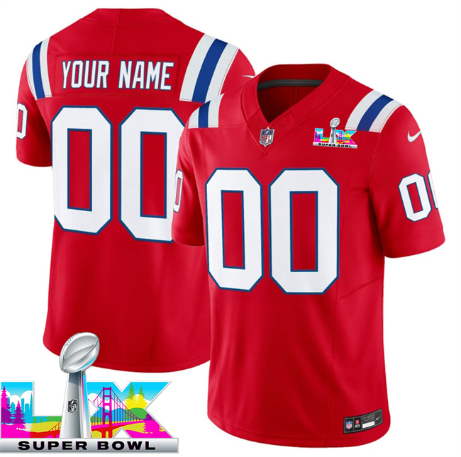 Youth New England Patriots Active Player Custom Red 2025 F.U.S.E. Super Bowl LX Patch Vapor Limited Stitched Football Jersey
