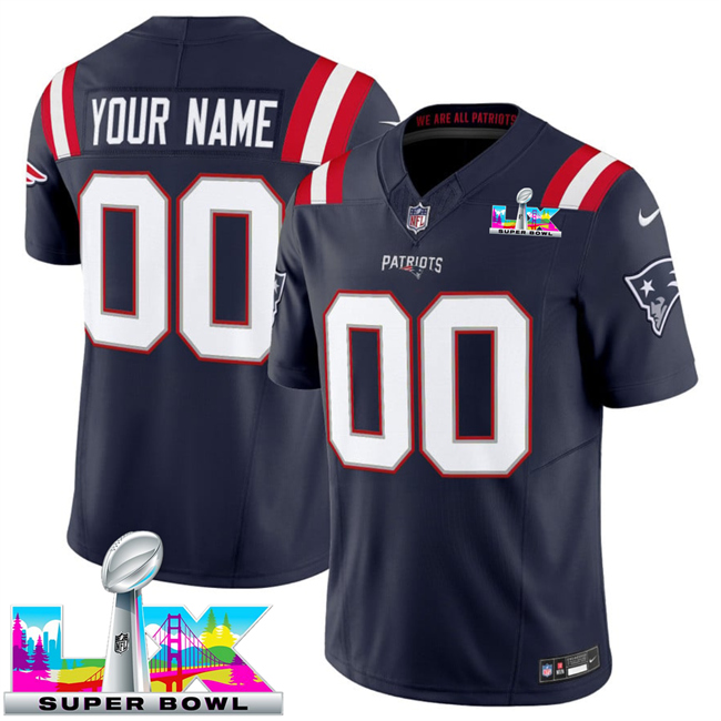 Women's New England Patriots Active Player Custom Navy 2025 F.U.S.E. Super Bowl LX Patch Vapor Limited Stitched Football Jersey