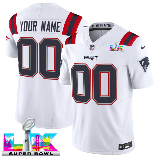Women's New England Patriots Active Player Custom White 2025 F.U.S.E. Super Bowl LX Patch Vapor Limited Stitched Football Jersey