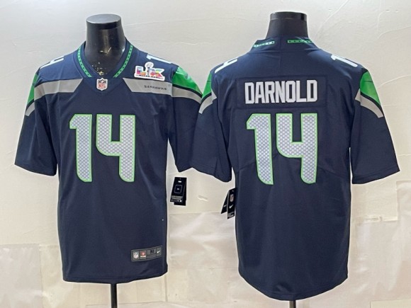 Men's Seattle Seahawks #14 Sam Darnold Navy Super Bowl LX Patch Vapor Limited Stitched Jersey