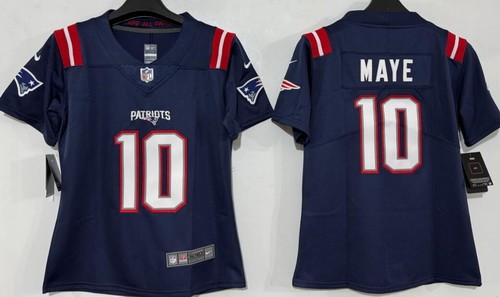 Women's New England Patriots #10 Drake Maye Navy Vapor Limited Stitched Jersey