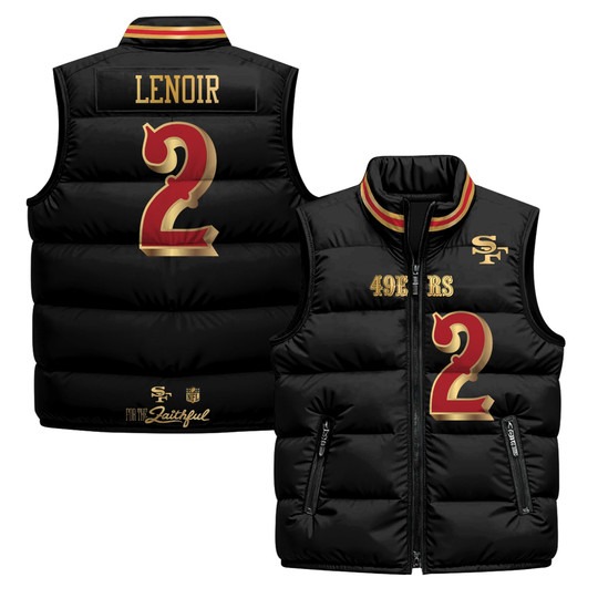 Men's San Francisco 49ers #2 Deommodore Lenoir Black Rivalries 2025 Printed Puffer Vest