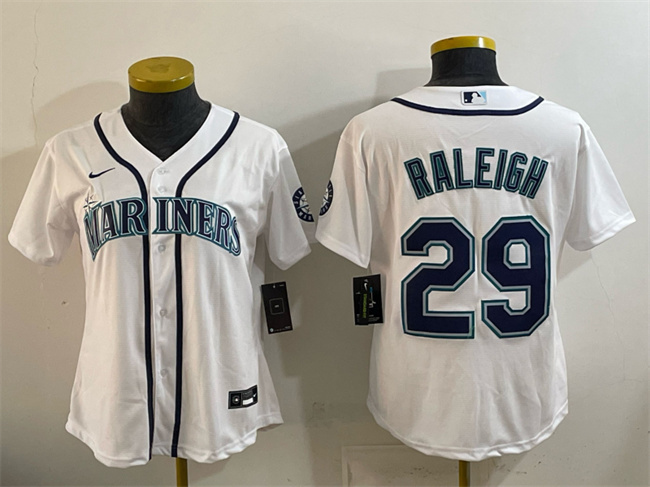 Youth Seattle Mariners #29 Cal Raleigh White Cool Base Stitched Baseball Jersey