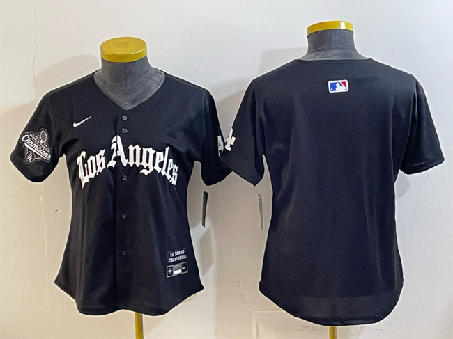 Women's Los Angeles Dodgers Blank Black 2025 World Series Champions LA Gothic Edition Limited Stitched Baseball Jersey(Run Small)