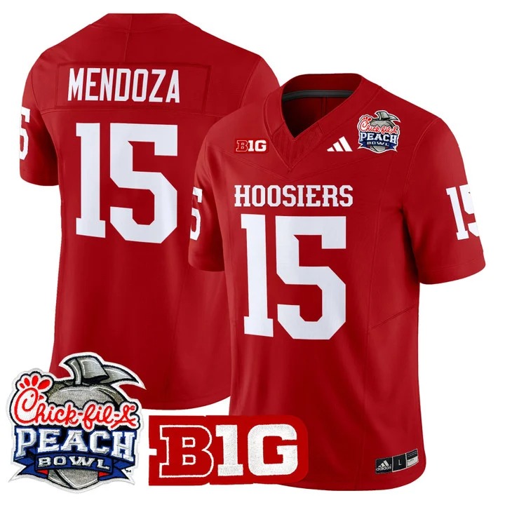 Men's Indiana Hoosiers #15 Fernando Mendoza Crimson 2026 Peach Bowl F.U.S.E. Vapor Limited Stitched Jersey