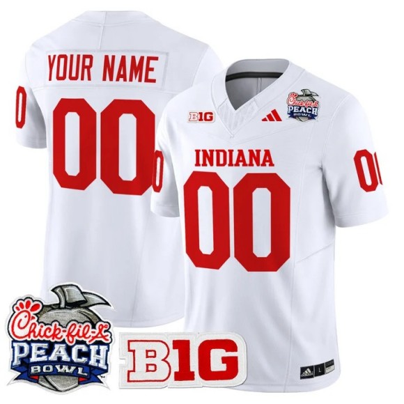 Men's Indiana Hoosiers Custom White 2026 Peach Bowl Vapor Limited V2 Stitched Jersey