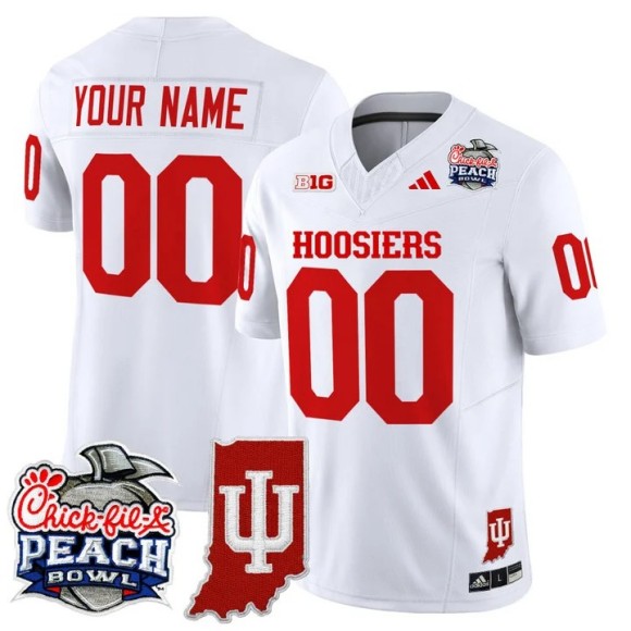 Men's Indiana Hoosiers Custom White 2026 Peach Bowl & Indiana State Patch F.U.S.E. Vapor Limited Stitched Jersey