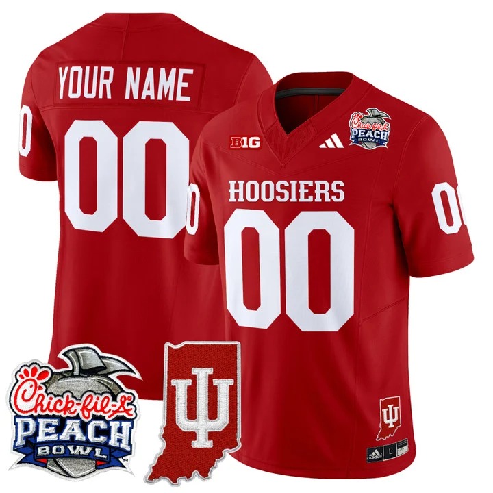 Men's Indiana Hoosiers Custom Crimson 2026 Peach Bowl & Indiana State Patch F.U.S.E. Vapor Limited Stitched Jersey