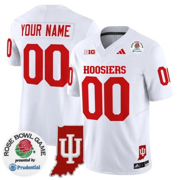 Men's Indiana Hoosiers Custom White 2026 Rose Bowl & Indiana State Patch F.U.S.E. Vapor Limited Stitched Jersey
