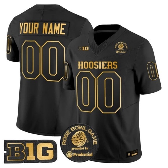 Men's Indiana Hoosiers Custom Black Gold 2025-26 Rose Bowl F.U.S.E. Vapor Limited Stitched Jersey