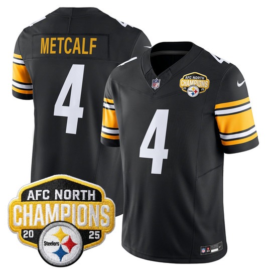 Men's Pittsburgh Steelers #4 DK Metcalf Black 2025 AFC North Division Champions F.U.S.E. Vapor Limited Stitched Jersey