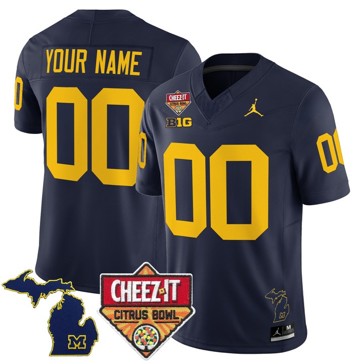 Men's Michigan Wolverines Custom Navy Cheez-It Citrus Bowl 2025 F.U.S.E. Vapor Limited Stitched Jersey