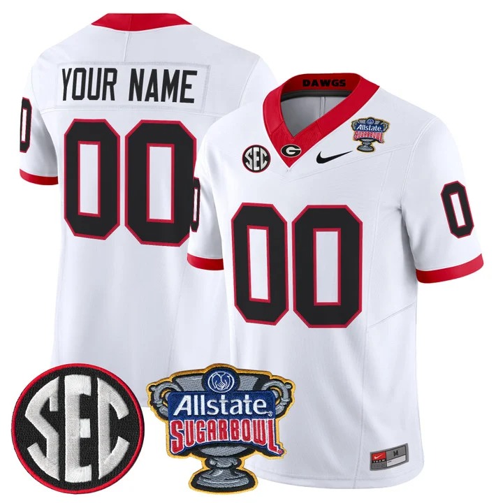 Men's Georgia Bulldogs Custom White 2025 Sugar Bowl Patch F.U.S.E. Vapor Limited Stitched Jersey