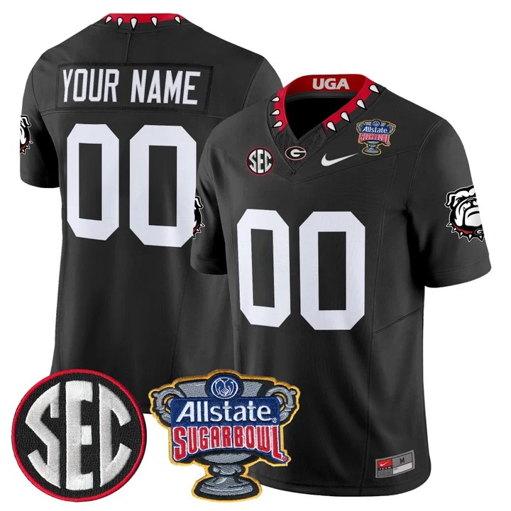 Men's Georgia Bulldogs Custom Black 2025 Sugar Bowl Patch F.U.S.E. Vapor Limited Stitched Jersey