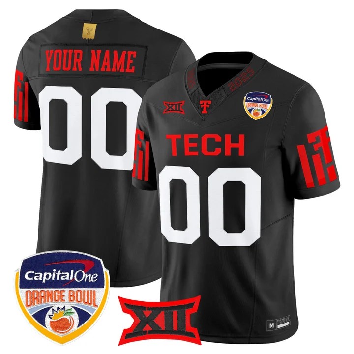 Men's Texas Tech Red Raiders Custom Black Orange Bowl 2025 F.U.S.E. Vapor Limited Stitched Jersey