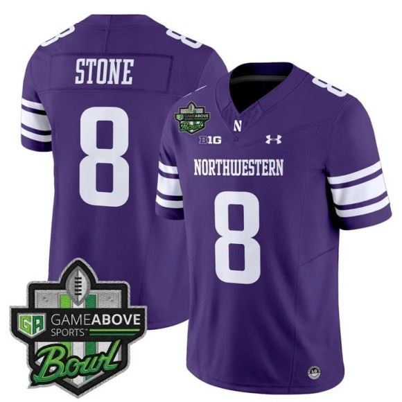 Men's Northwestern Wildcats #8 Preston Stone Purple 2025-26 GameAbove Sports Bowl F.U.S.E. Vapor Limited Stitched Jersey