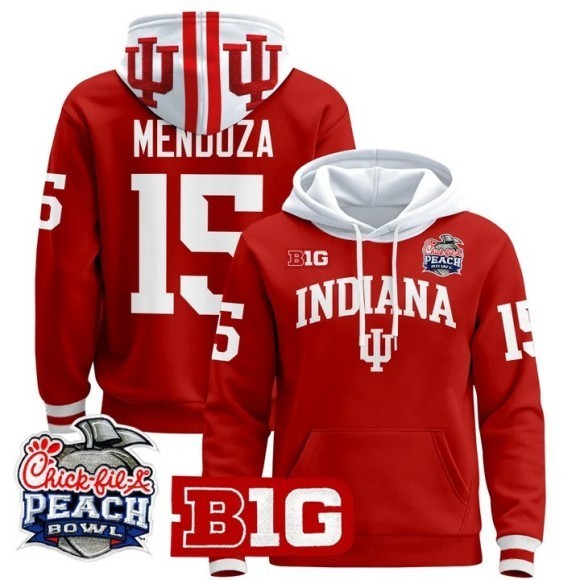Men's Indiana Hoosiers #15 Fernando Mendoza Crimson 2026 Peach Bowl Stitched Pullover Hoodie