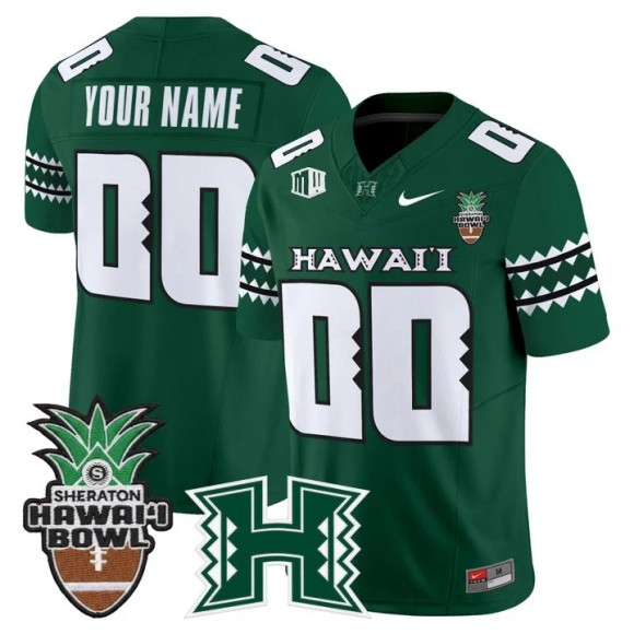 Men's Hawaii Rainbow Warriors Custom Green 2025-26 Hawaii Bowl F.U.S.E. Vapor Limited Stitched Jersey
