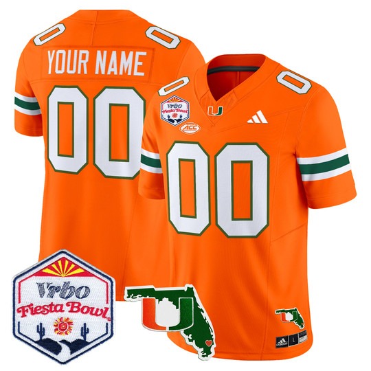Men's Miami Hurricanes Custom Orange 2026 The Fiesta Bowl & Florida Patch F.U.S.E. Vapor Limited Stitched Jersey