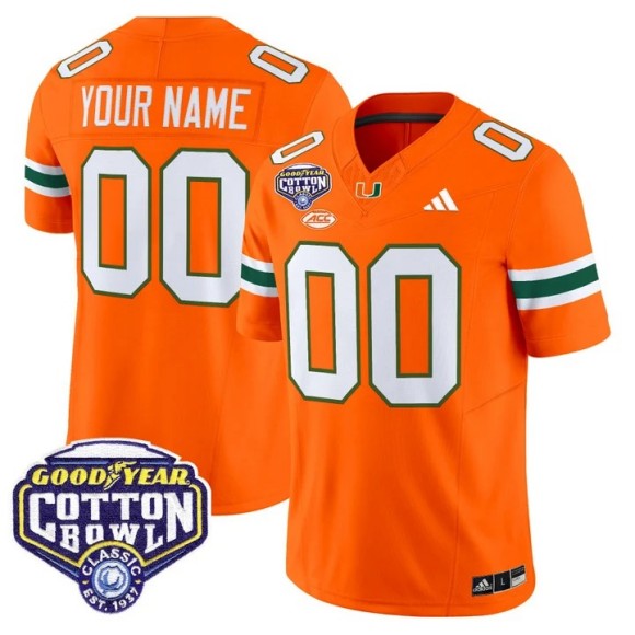 Men's Miami Hurricanes Custom Orange 2025-26 Cotton Bowl F.U.S.E. Vapor Limited Stitched Jersey