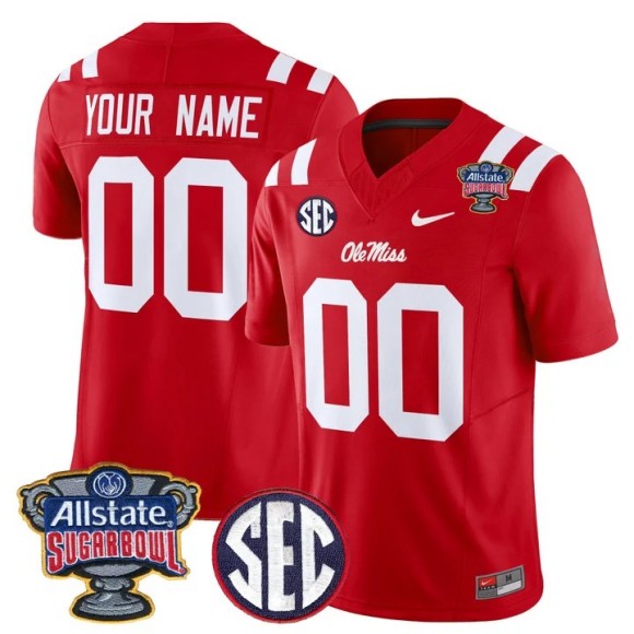 Men's Ole Miss Rebels Custom Red 2026 Sugar Bowl F.U.S.E. Vapor Limited Stitched Jersey