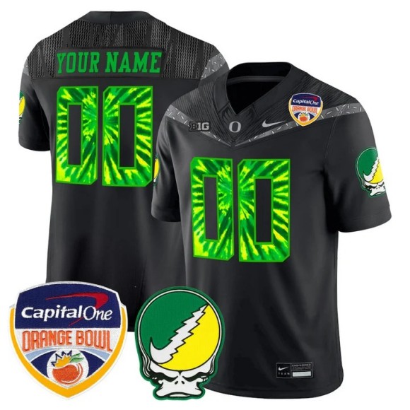 Men's Oregon Ducks Custom Black 'Grateful Ducks' 2025-26 Orange Bowl Patch F.U.S.E. Vapor Limited Stitched Jersey