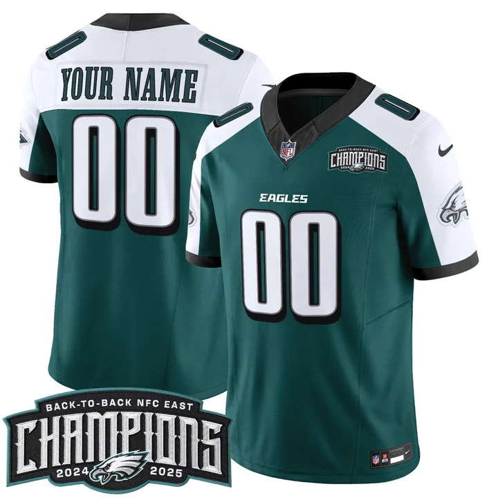 Men's Philadelphia Eagles Custom Green Alternate Back-To-Back 2024-2025 NFC East Division Champions F.U.S.E. Vapor Limited Stitched Jersey