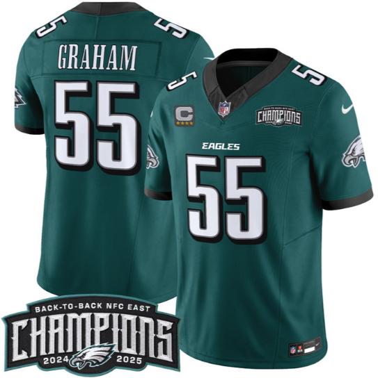 Men's Philadelphia Eagles #55 Brandon Graham Midnight Green Back-To-Back 2024-2025 NFC East Division Champions F.U.S.E. Vapor Limited Stitched Jersey
