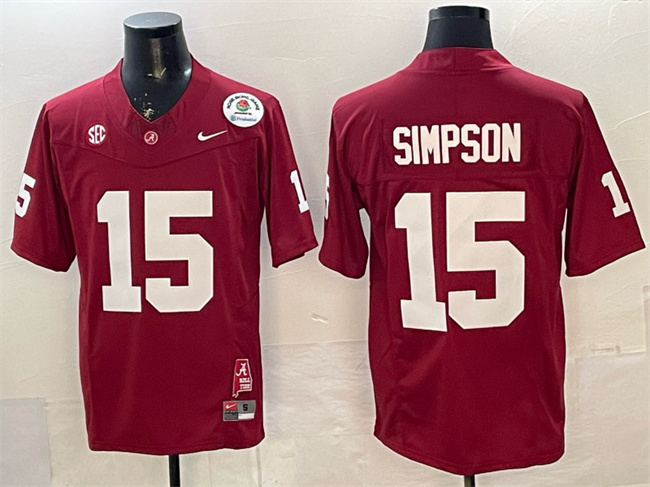 Men's Alabama Crimson Tide #15 Ty Simpson Red F.U.S.E. With Patch Stitched Football Jersey