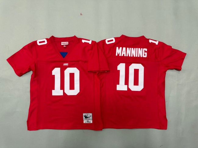 Youth New York Giants #10 Eli Manning Red 'MN' 2004 Throwback Stitched Jersey