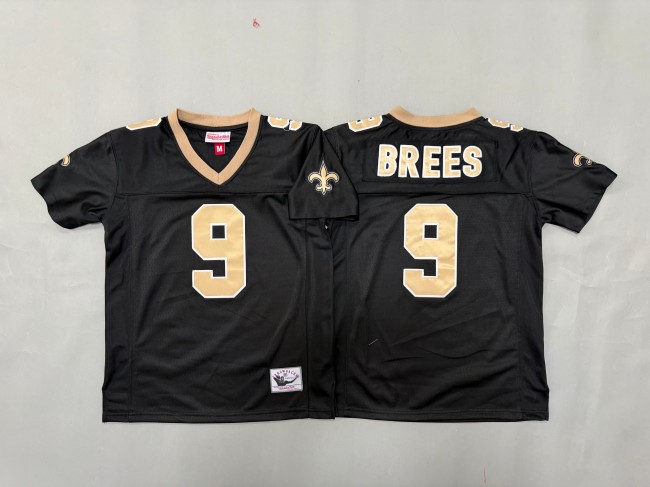 Youth New Orleans Saints #9 Drew Brees Black 'MN' Throwback Stitched Jersey