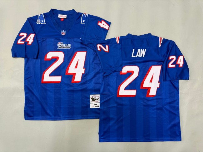 Men's New England Patriots #24 Ty Law Blue 'MN' 1995 Throwback Jersey