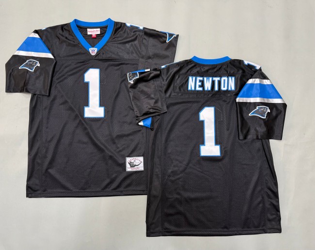 Men's Carolina Panthers #1 Cam Newton Black 'MN' Throwback Stitched Jersey