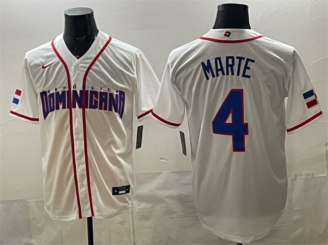 Men's Dominican Republic Baseball #4 Ketel Marte White 2026 World Baseball Classic Home Stadium Stitched Jersey