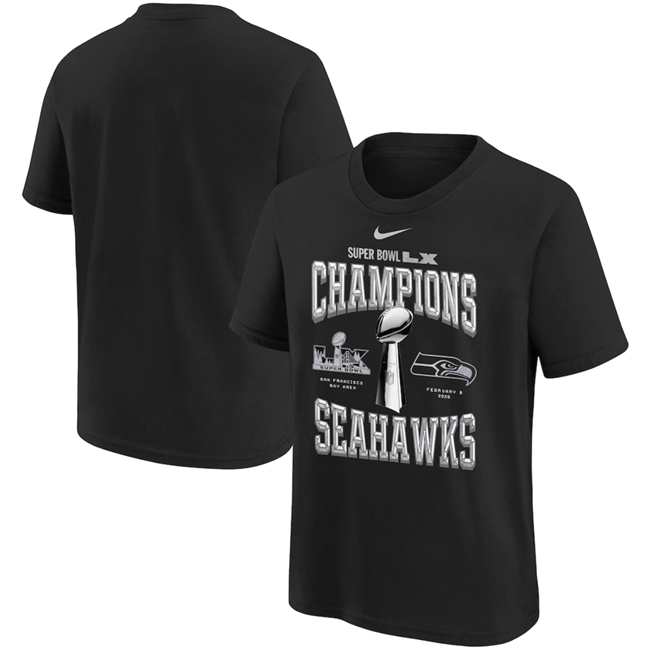 Men's Seattle Seahawks Black Super Bowl LX Champions Locker Room Trophy Collection T-Shirts