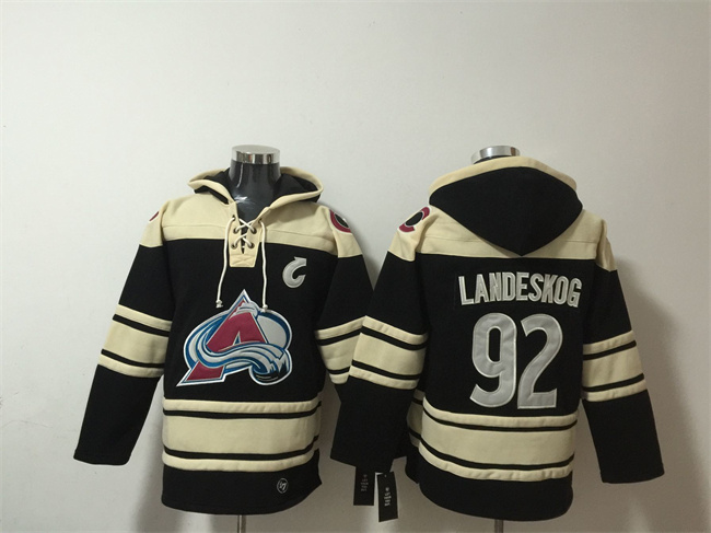 Men's Colorado Avalanche #92 Gabriel Landeskog Black All Stitched Sweatshirt Hoodie