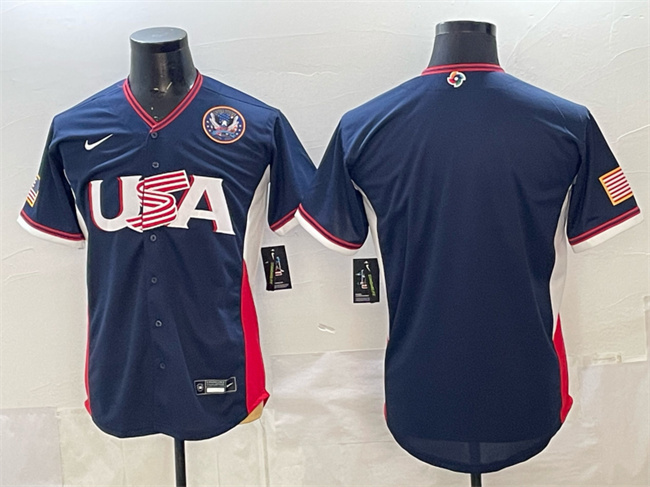 Men's USA Baseball Blank Navy 2026 World Baseball Classic United States 250th Anniversary Patch Road Stadium Stitched Jersey