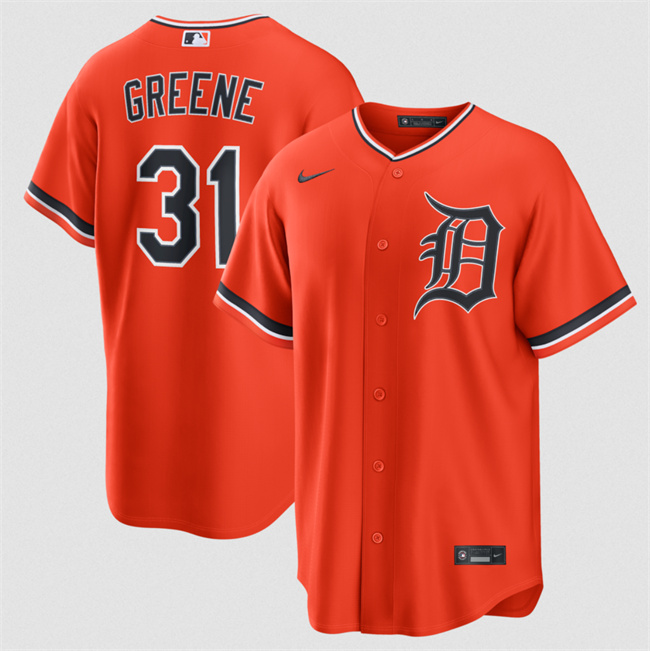 Men's Detroit Tigers #31 Riley Greene Orange Alternate Stitched Baseball Jersey