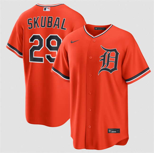 Men's Detroit Tigers #29 Tarik Skubal Orange Alternate Stitched Baseball Jersey