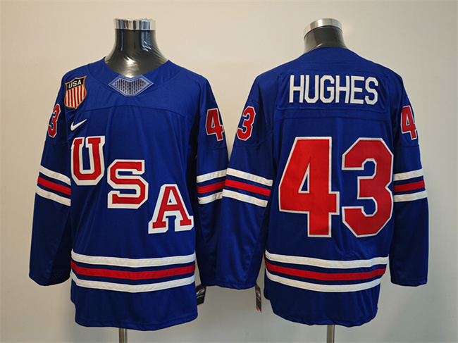 Men's USA #43 Quinn Hughes Royal 2025-2026 Stitched Jersey