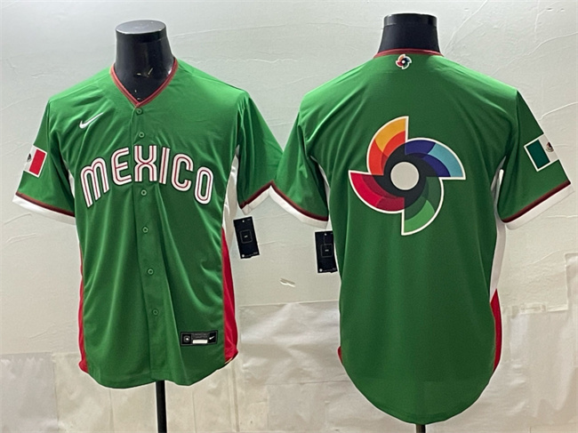 Men's Mexico Baseball Team Big Logo Green 2026 World Baseball Classic Home Stadium Stitched Jersey