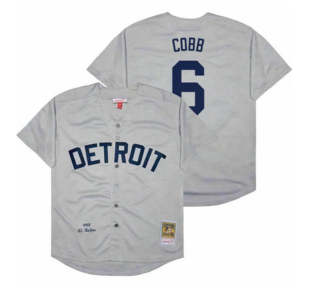 Men's Detroit Tigers #6 Ty Cobb Gray Throwback Stitched Baseball Jersey