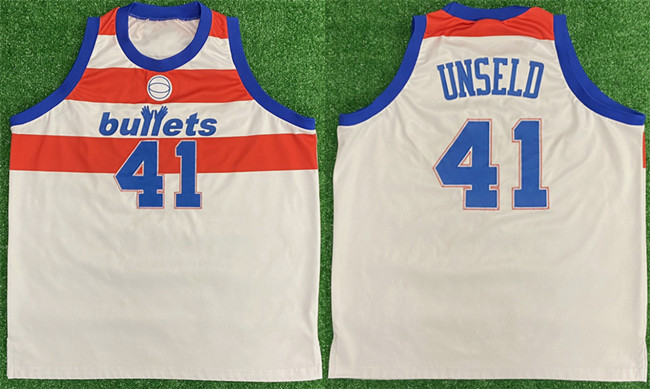 Men's Washington Bullets #41 Wes Unseld White Stitched Basketball Jersey