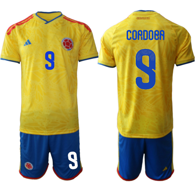 Men's Colombia Team #9 Jhon Córdoba Yellow 2026 World Cup Home Soccer Jersey Suit