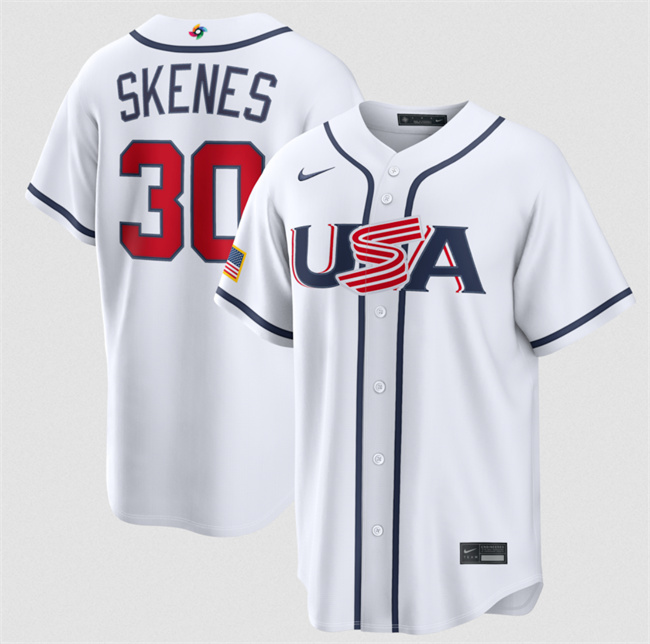 Men's USA Baseball #30 Paul Skenes White 2026 World Baseball Classic Home Stadium Stitched Jersey